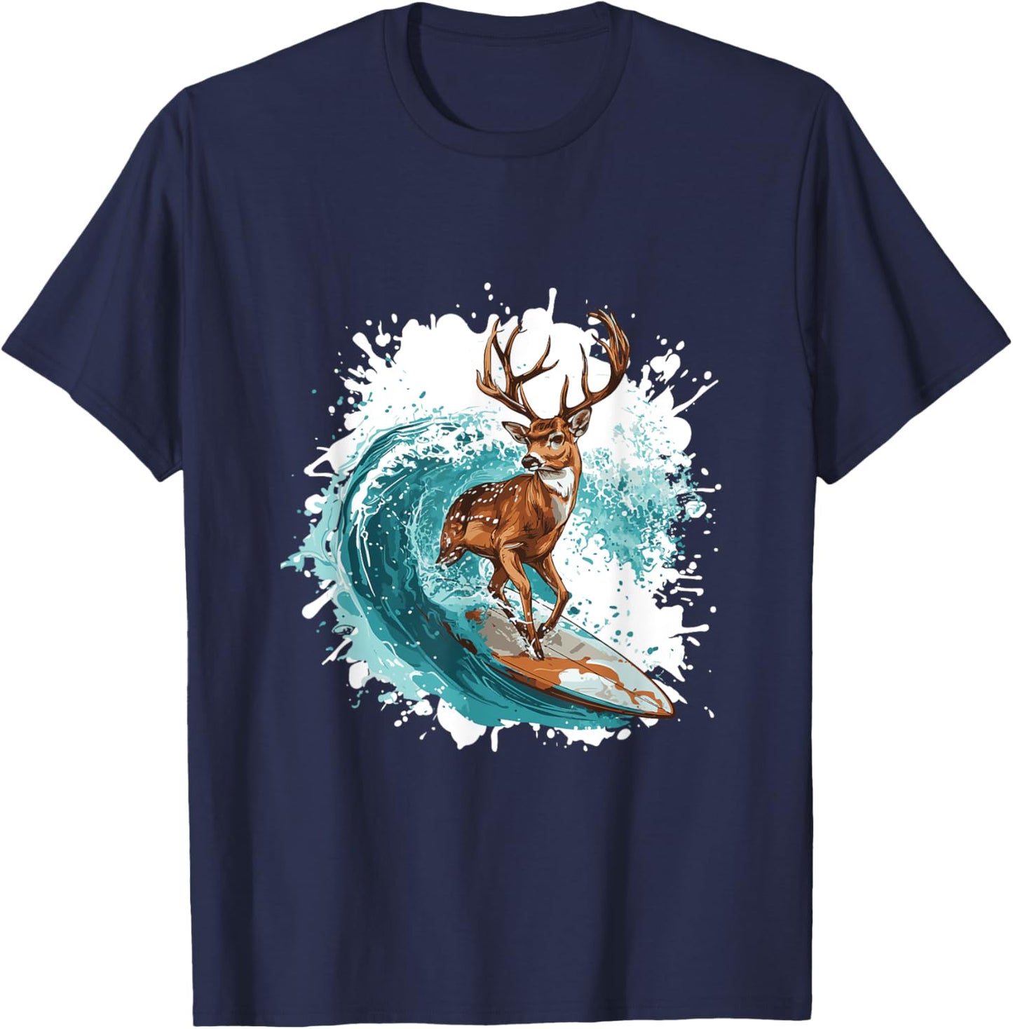 Deer Surfboarding | Animal Sport Surfer Surfing T-Shirt - T-Shirt | Navy