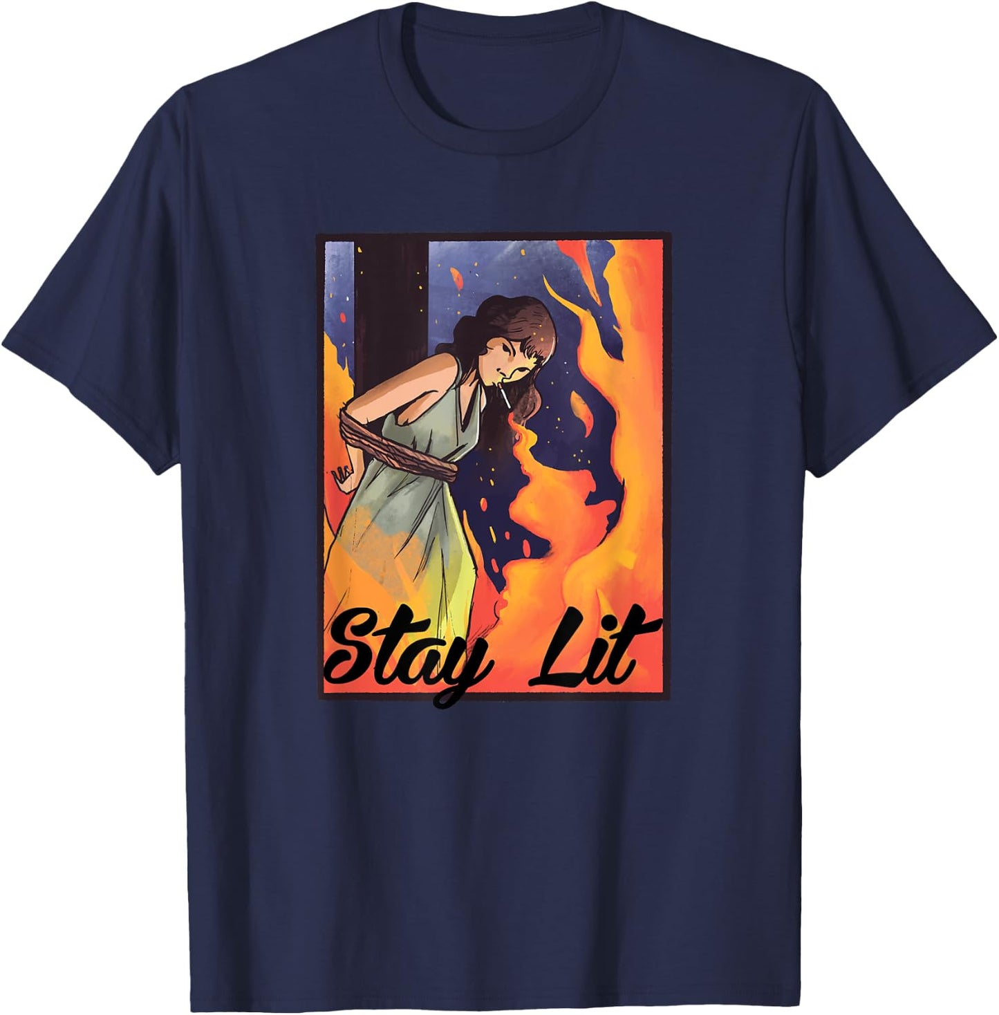 Burning Witch Smoking - Stay Lit T-Shirt - T-Shirt | Navy