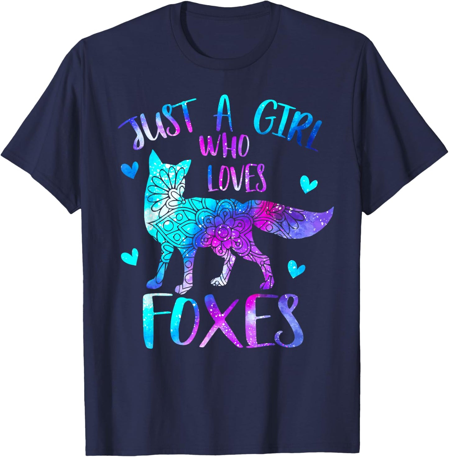 Just a Girl Who Loves Foxes Watercolor Galaxy Cute Fox Space T-Shirt - T-Shirt | Navy