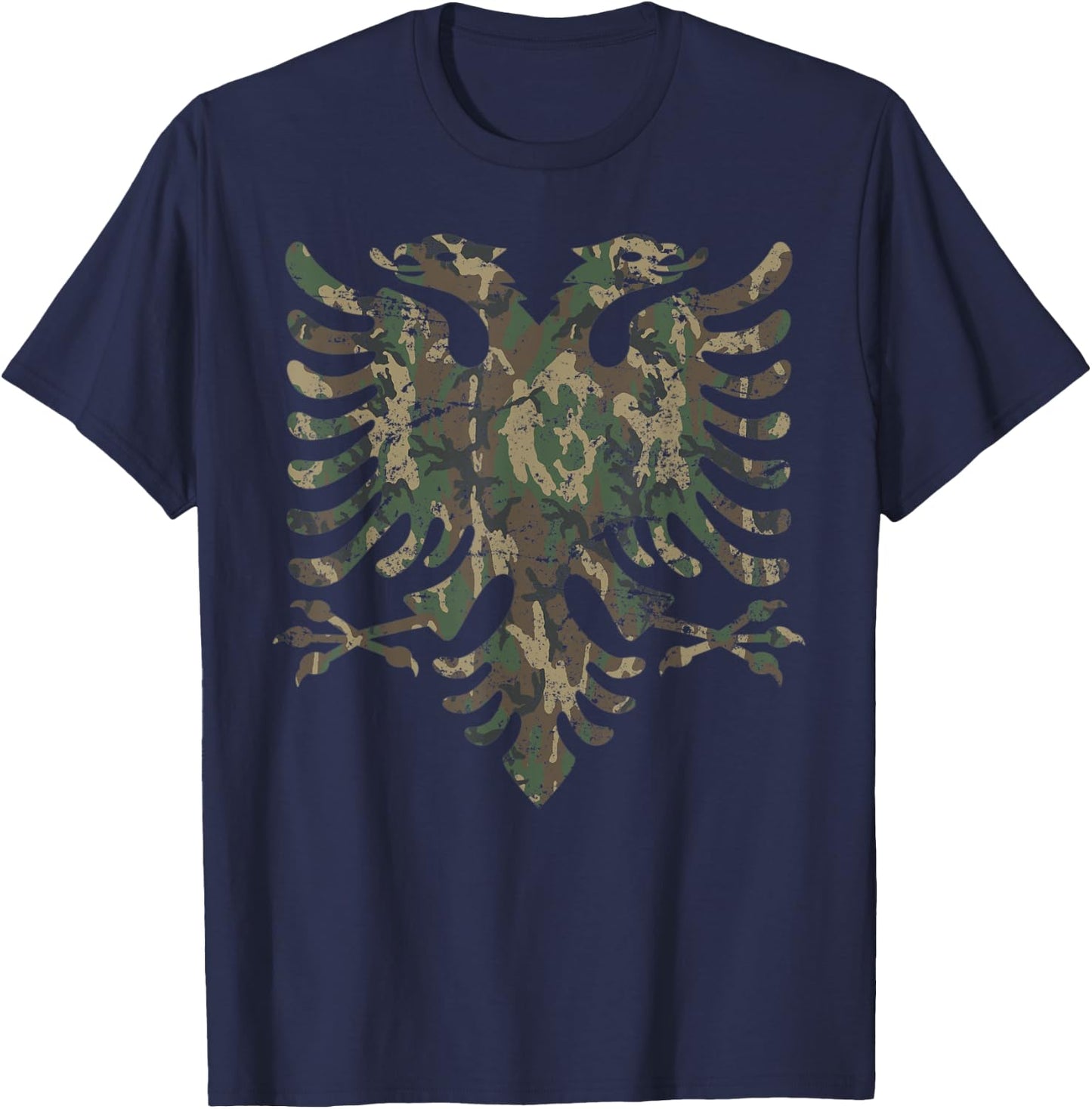 CAMO ALBANIAN Eagle Flag Distressed Camouflage ALBANIA T-Shirt - T-Shirt | Navy