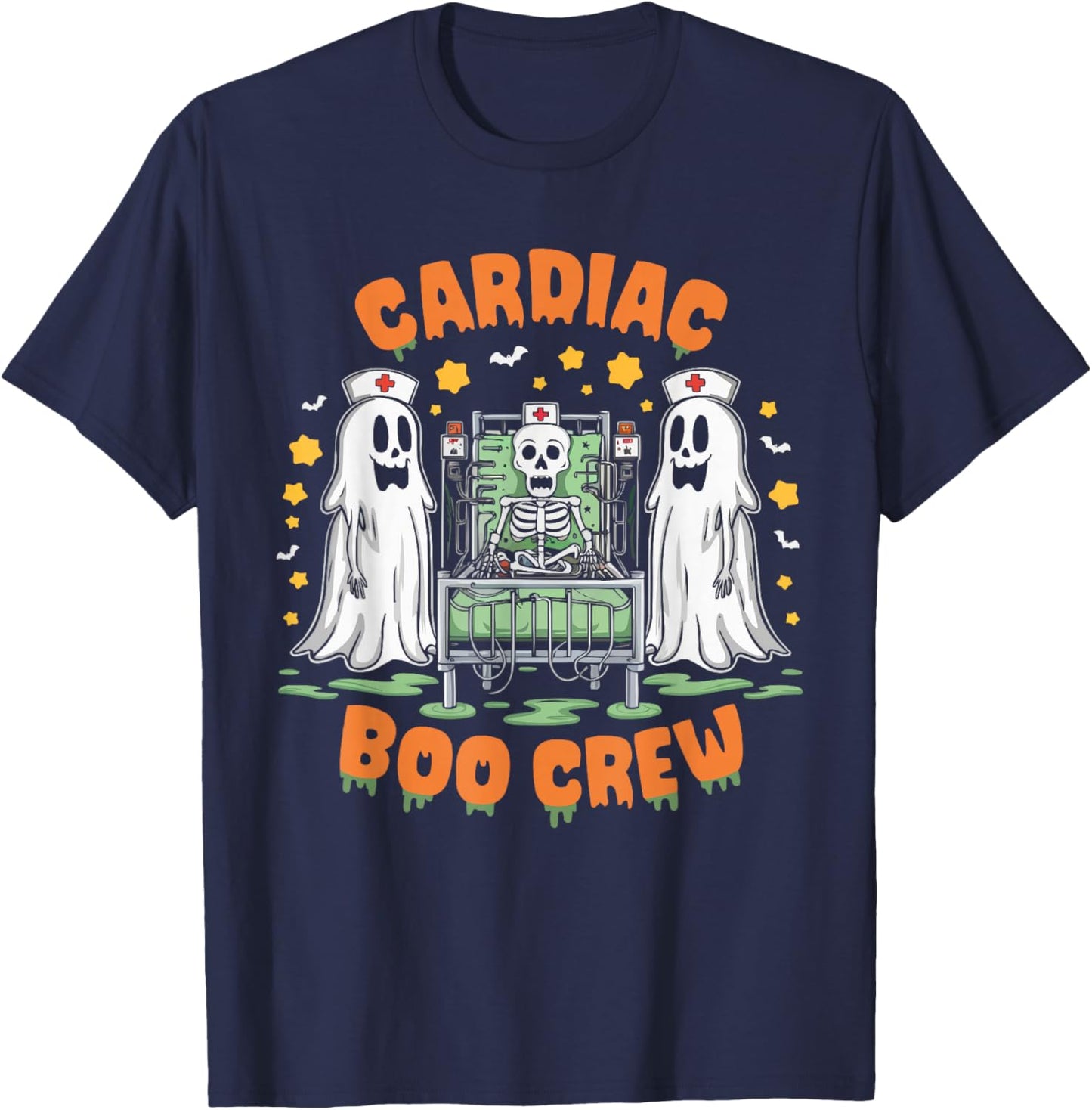 Cardiac Nurse Halloween Spooky Nursing Trick Or Treat T-Shirt - T-Shirt | Navy