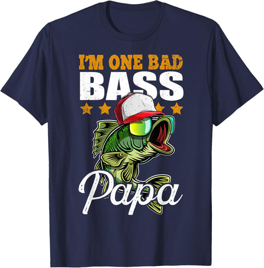 I'm One Bad Bass Papa Funny Bass Fishing Father's Day Gift T-Shirt - T-Shirt | Navy