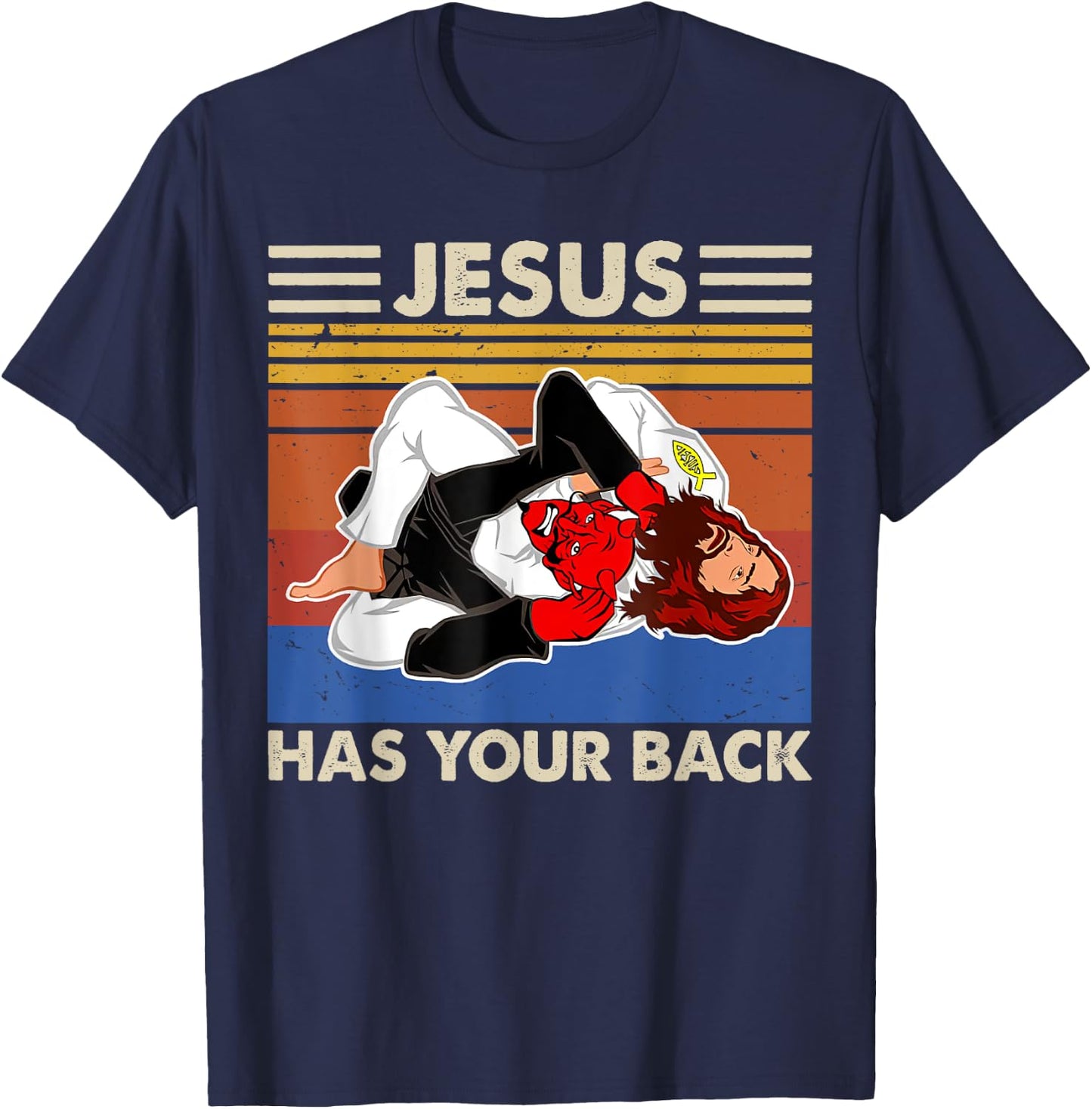 Jiu Jitsu shirts Jesus Has Your Back MMA Brazilian Jiujitsu T-Shirt - T-Shirt | Navy