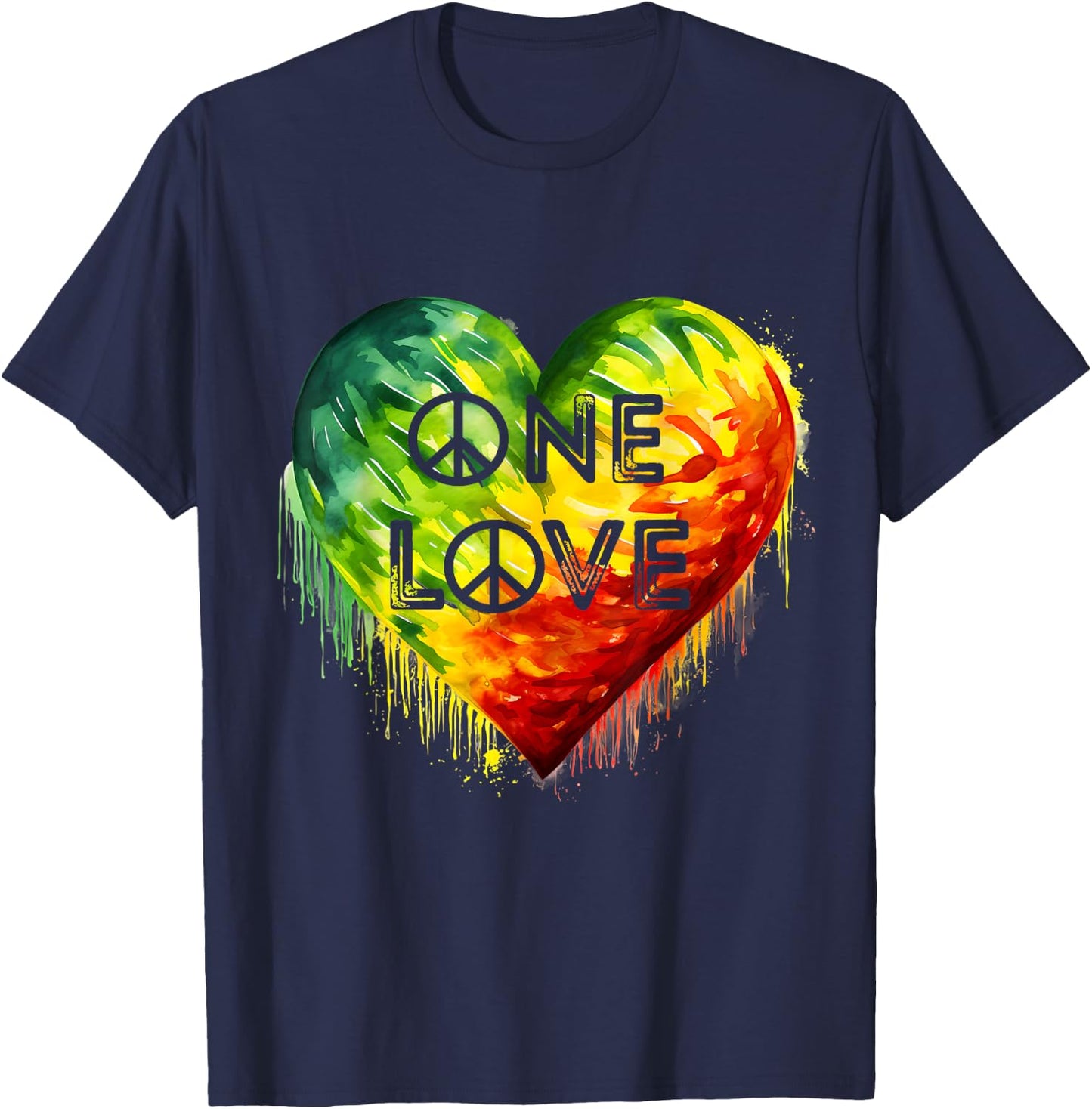Heart Hippie Jamaica Rastafarian Pride Rasta Roots Rastafari T-Shirt - T-Shirt | Navy