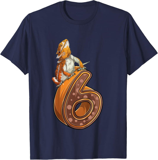 6 Year Old Bearded dragon Reptile 6th Birthday Party B-day T-Shirt - T-Shirt | Navy