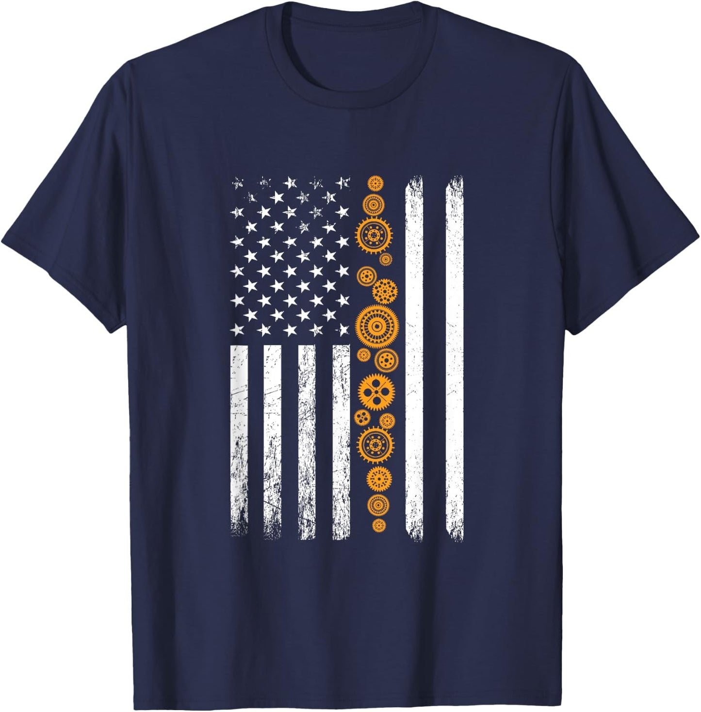 Engineering Gear Cog USA Flag Funny Mechanical Engineer Men T-Shirt - T-Shirt | Navy