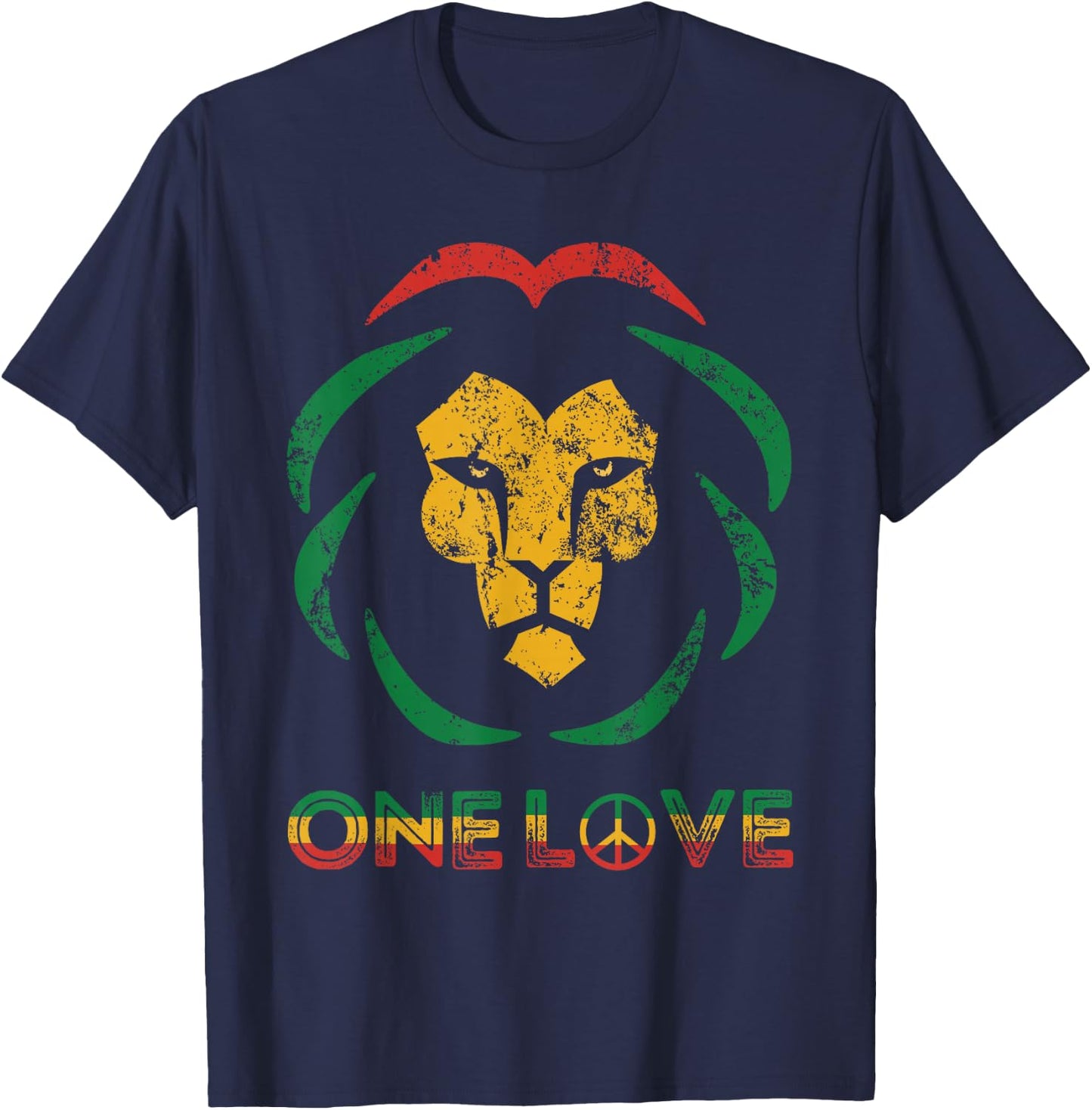 One Love Rasta Reggae Lion Of Judah Rastafari Roots Vintage T-Shirt - T-Shirt | Navy