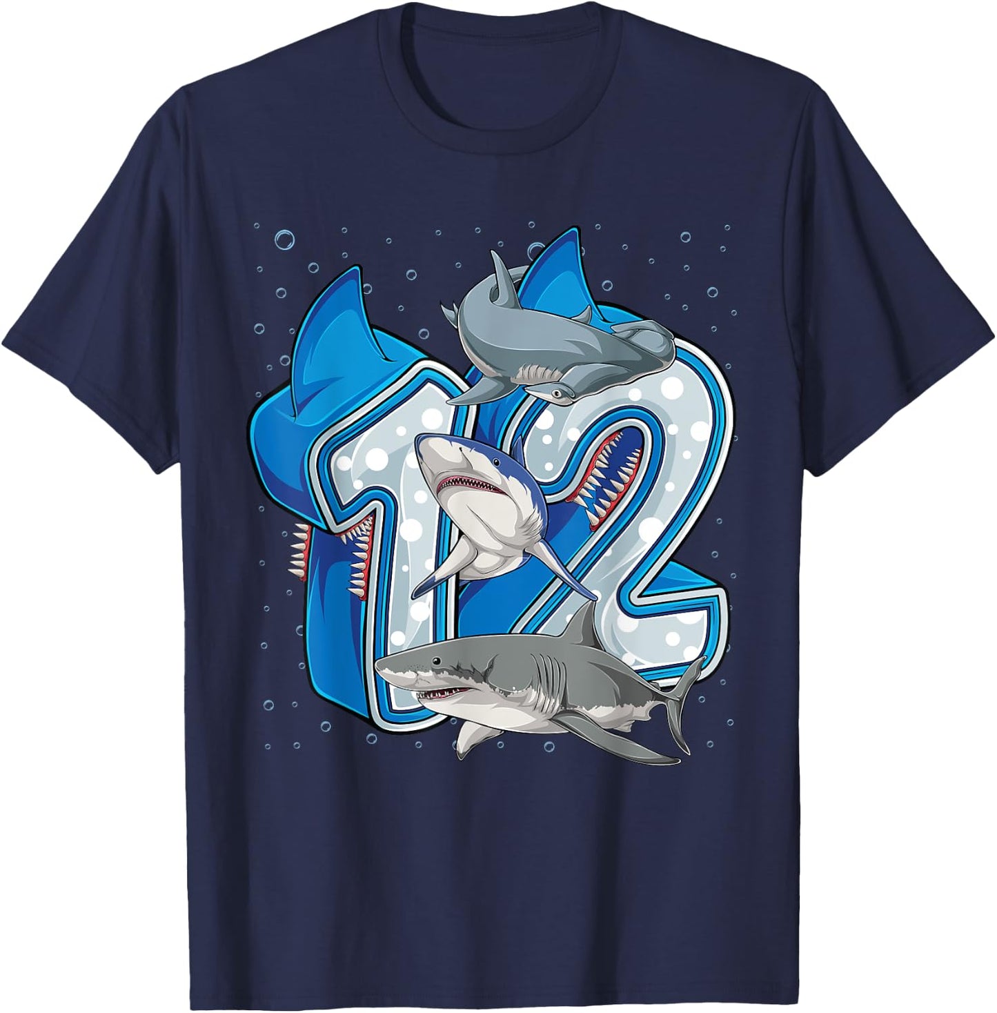 12th Birthday Boys Shark 12 years Old Ocean Shark B-day T-Shirt - T-Shirt | Navy