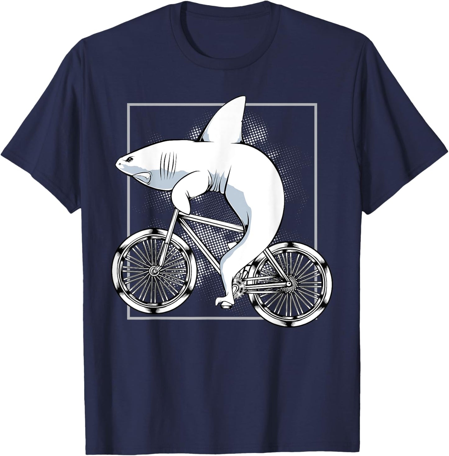 Shark On A Bicycle Cycling Biking Riding Cyclists Gift T-Shirt - T-Shirt | Navy