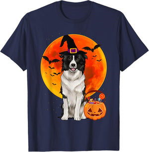 Dog Halloween Border Collie Jack O Lantern Pumpkin T-Shirt - T-Shirt | Navy