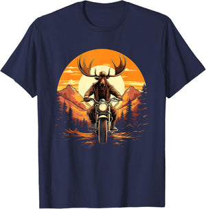 Biker Moose Riding Motorcycle T-Shirt - T-Shirt | Navy