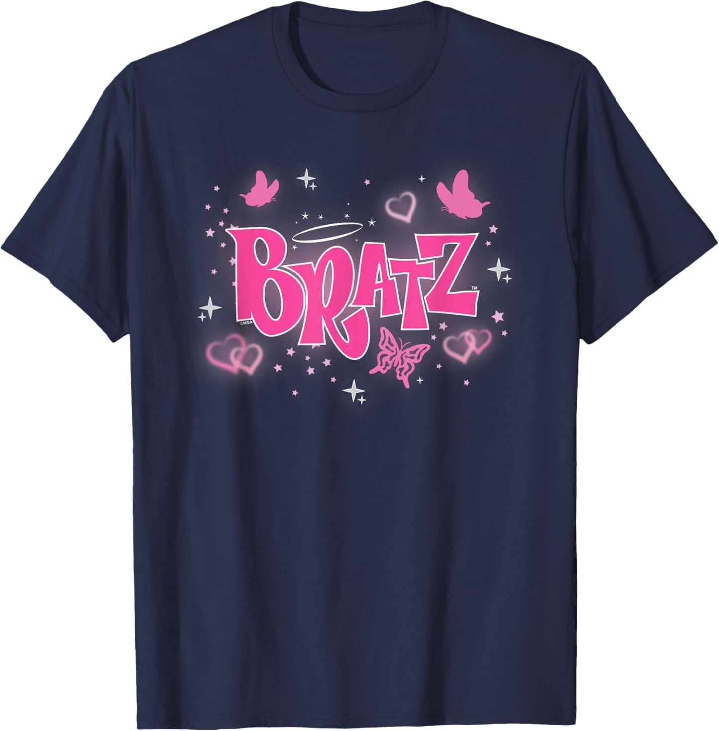 Bratz - Pink Y2K Butterfly Logo with Hearts T-Shirt - T-Shirt | Navy