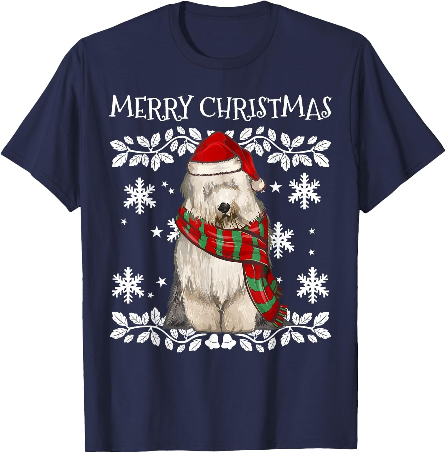 Merry Christmas Ornament Old English Sheepdog Xmas Santa T-Shirt - T-Shirt | Navy