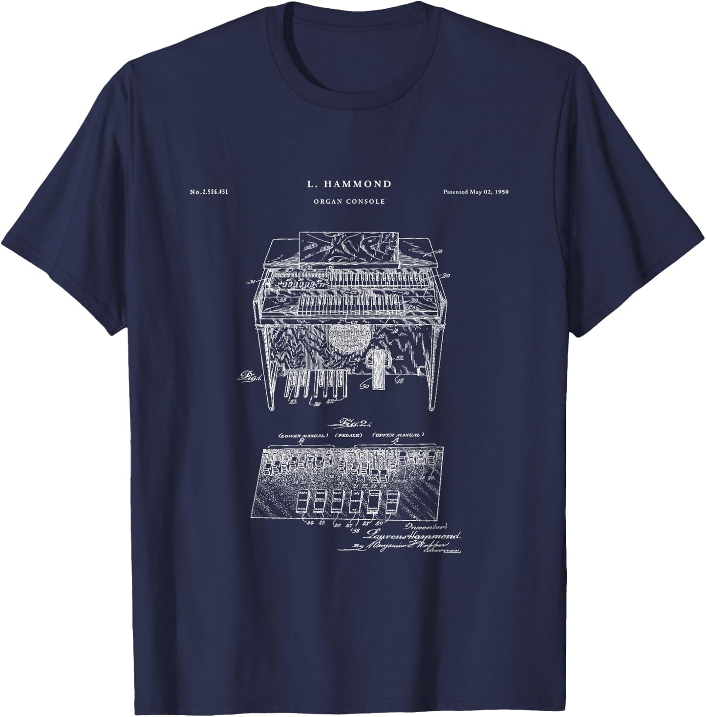 Hammond Organ Patent - music T-Shirt - T-Shirt | Navy