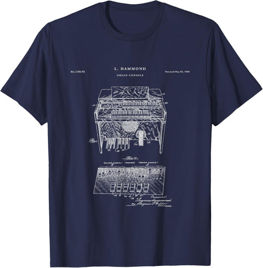 Hammond Organ Patent - music T-Shirt - T-Shirt | Navy