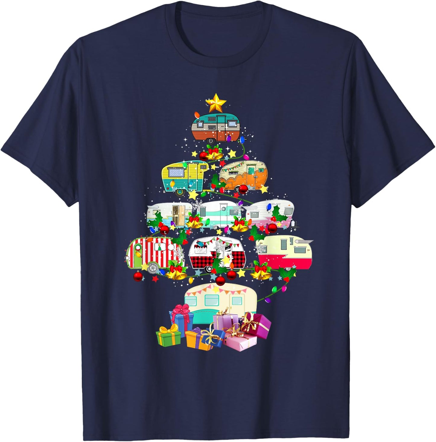 Christmas Camping Lover X-mas Camping Truck Tree Camper Gift T-Shirt - T-Shirt | Navy