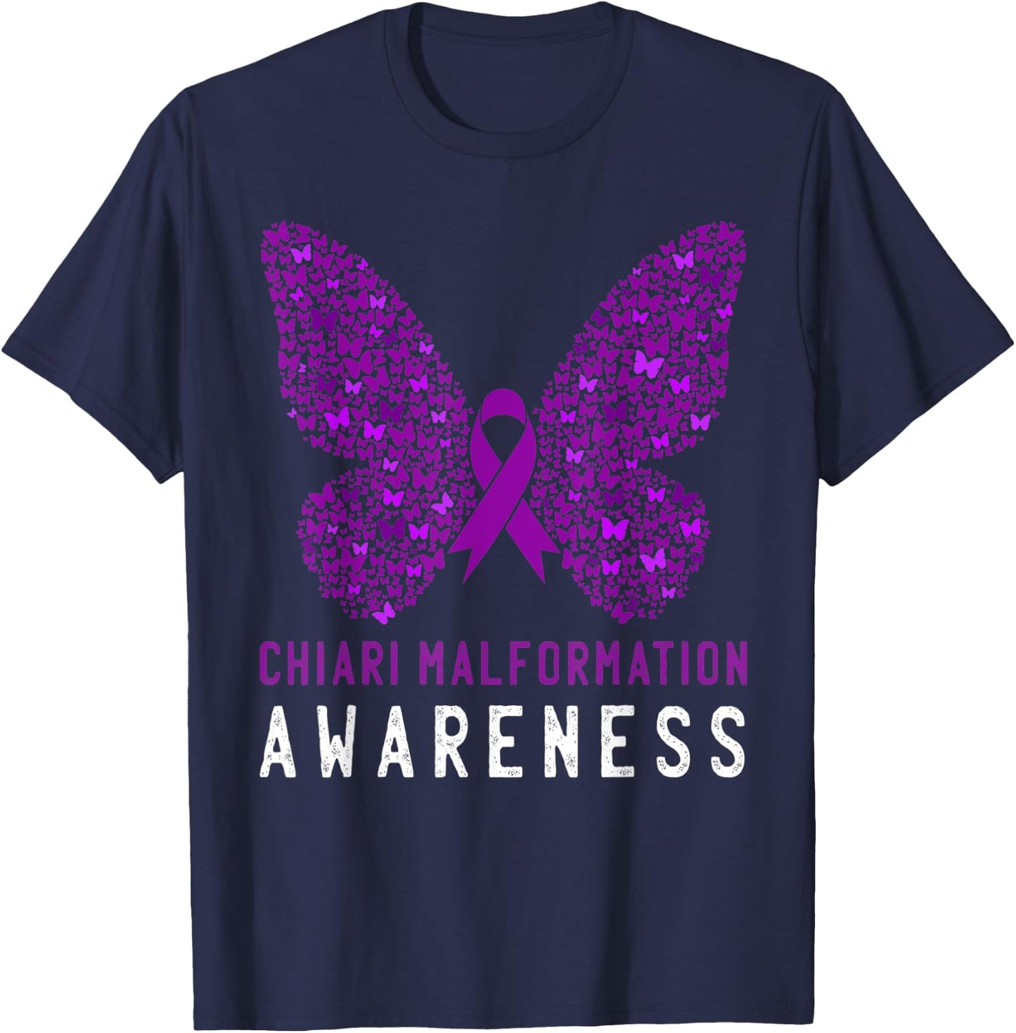 Butterfly Chiari Malformation Awareness Month Purple Ribbon T-Shirt - T-Shirt | Navy