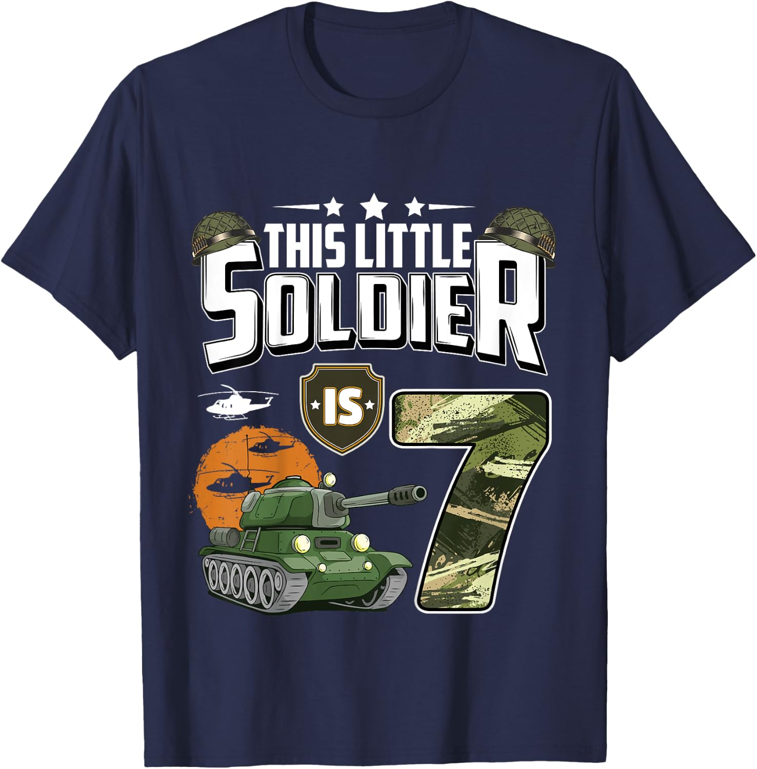 Kids 7 Year Old Soldier 7th Birthday Military Themed Camo boys T-Shirt - T-Shirt | Navy