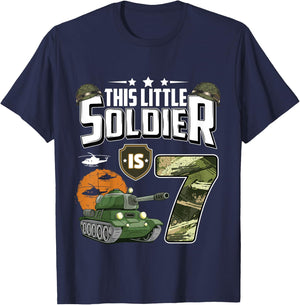 Kids 7 Year Old Soldier 7th Birthday Military Themed Camo boys T-Shirt - T-Shirt | Navy