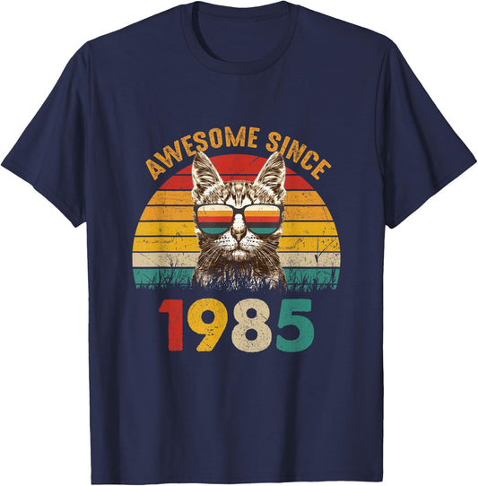 40th Birthday shirt 40 Year Old Cat Lover Awesome Since 1985 T-Shirt - T-Shirt | Navy