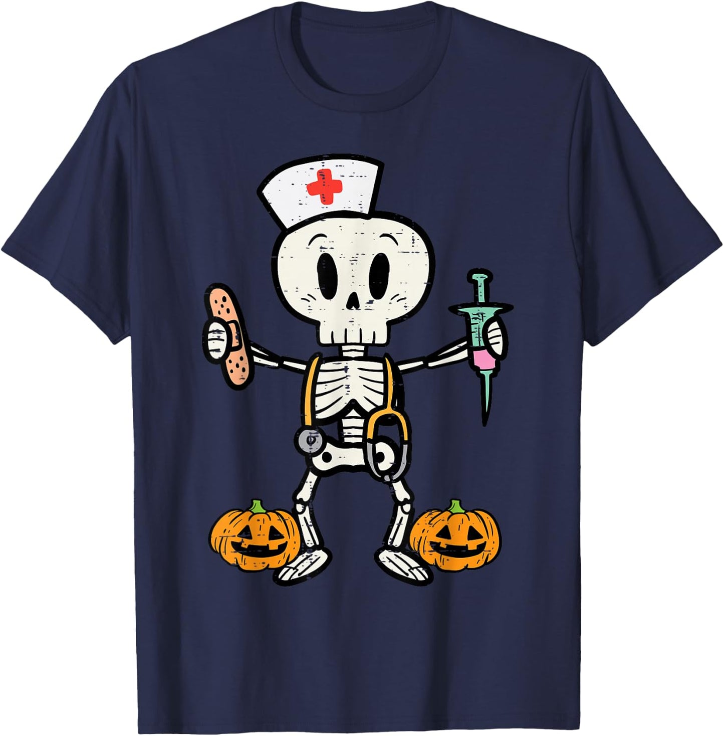 Halloween Nicu Nurse Skeleton Scrub Top Costume Women Men T-Shirt - T-Shirt | Navy