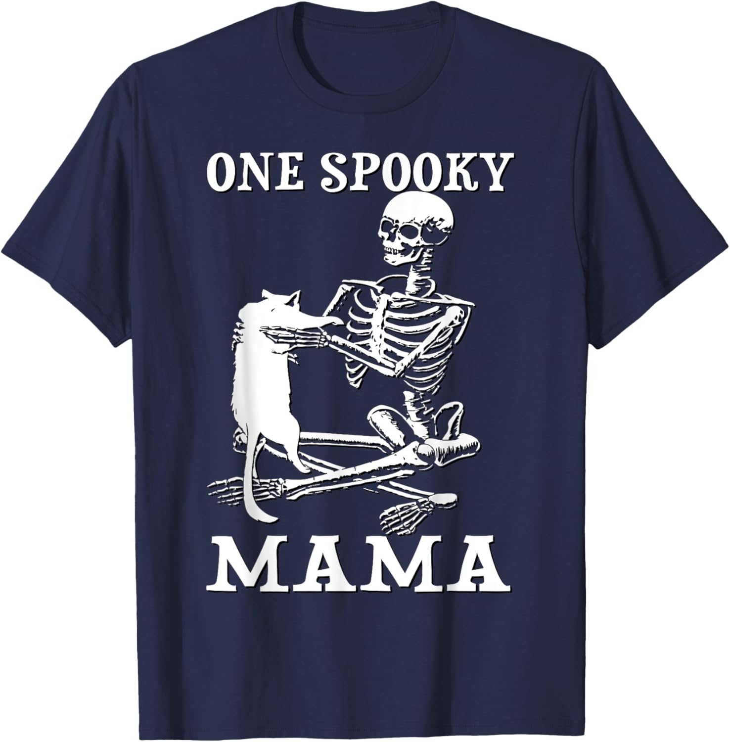 Skeleton Holding A Cat One Spooky Mamaa Halloween Costume Women Kids T-Shirt - T-Shirt | Navy