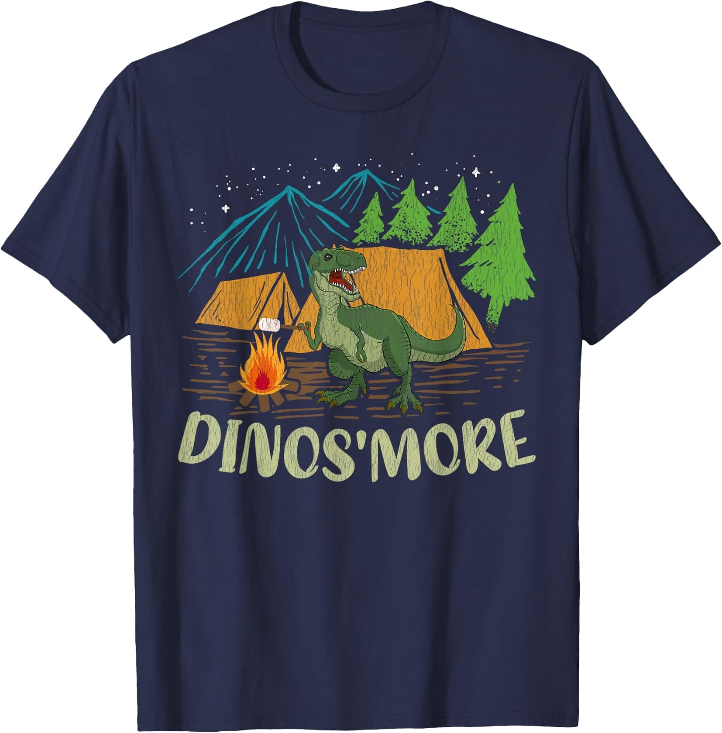 Camping S'more Dinosaur Lover Funny Dinosaur Camping - Black, -Adults, Short Sleeve, Classic Fit, Small T-Shirt - T-Shirt | Navy