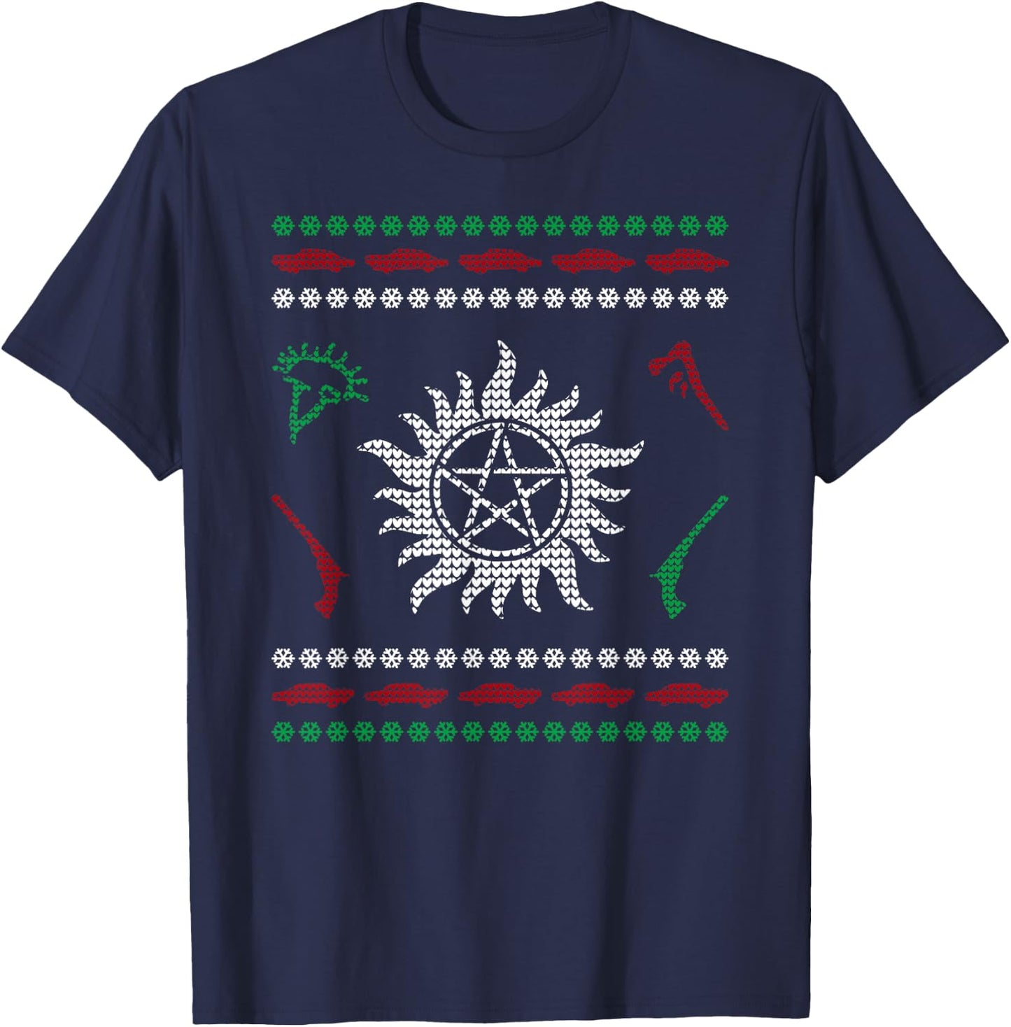 Pentagram Ugly Christmas I Sam Dean Ugly Sweater T-Shirt - T-Shirt | Navy