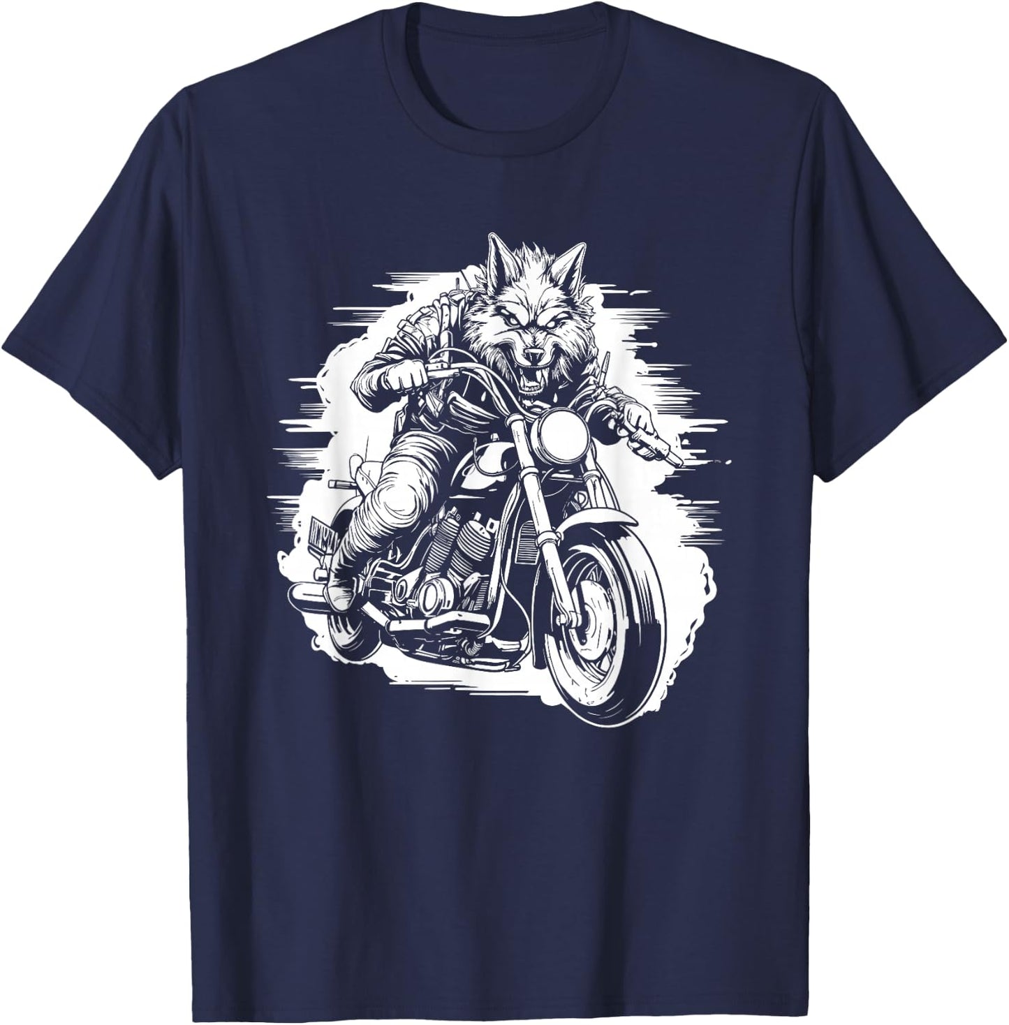 Wolf Motorcycle Animal Wolves - Wildlife Wolf T-Shirt - T-Shirt | Navy