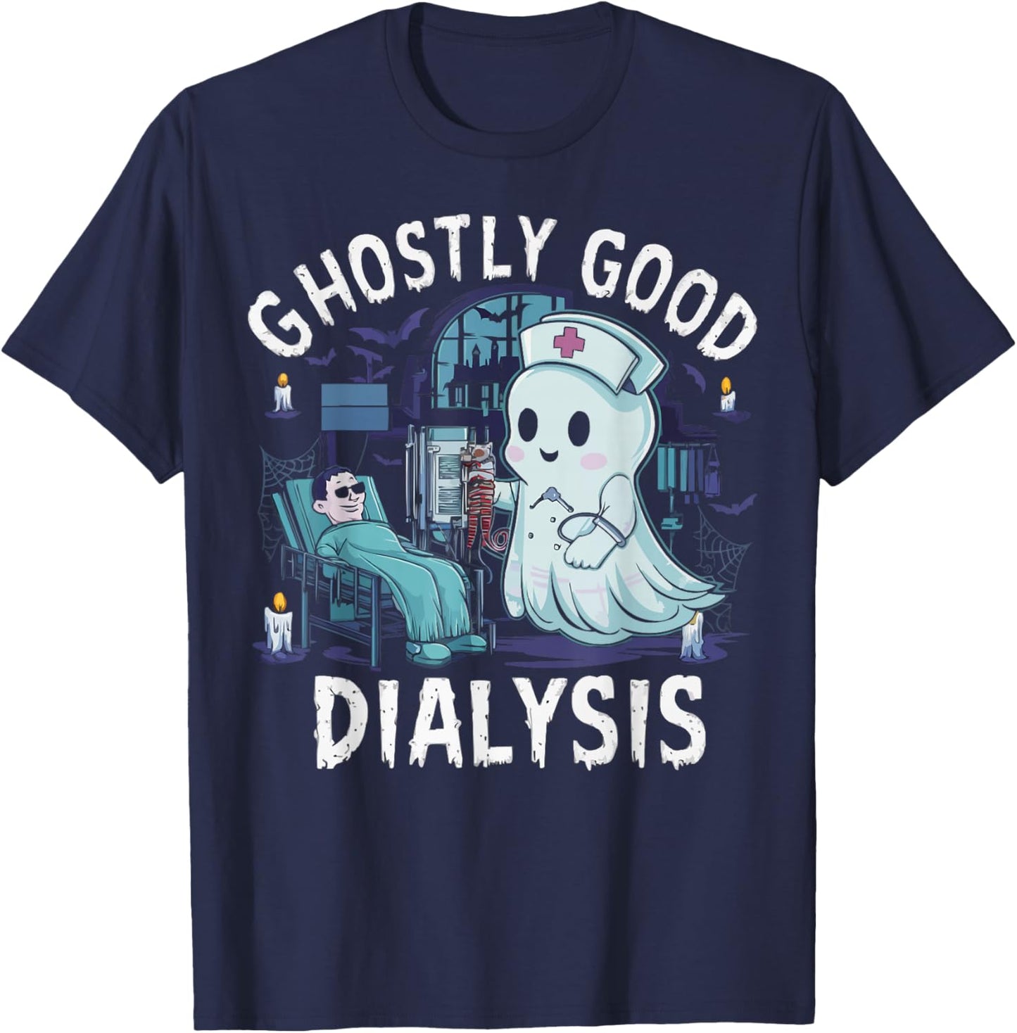Dialysis Nurse Halloween Spooky Nursing Trick Or Treat T-Shirt - T-Shirt | Navy