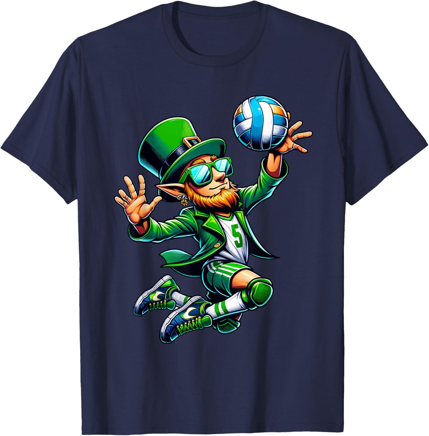 Leprechaun Playing Volleyball St Patricks Day Sport Men Boys T-Shirt - T-Shirt | Navy