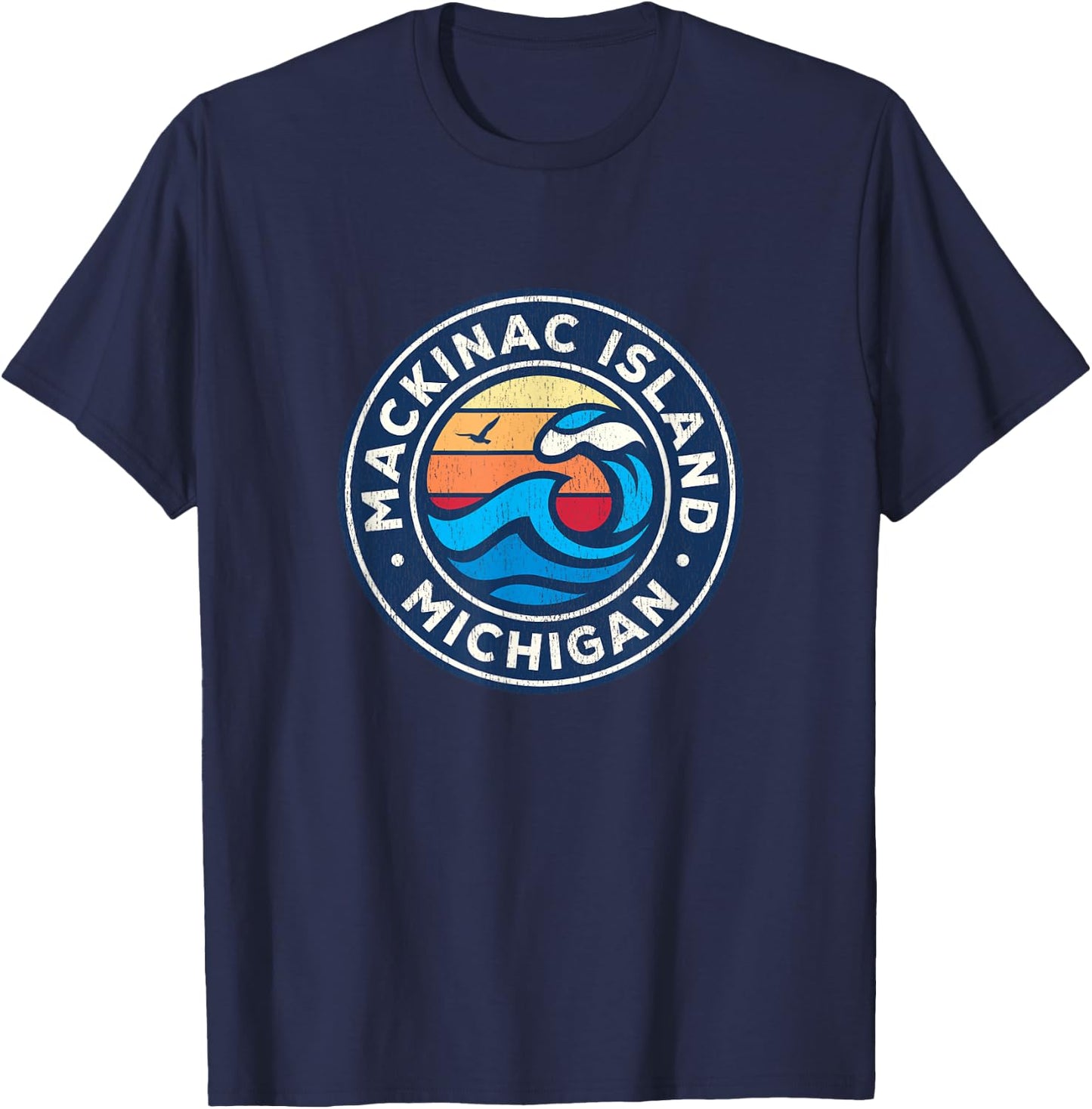 Mackinac Island Michigan MI Vintage Nautical Waves Design T-Shirt - T-Shirt | Navy