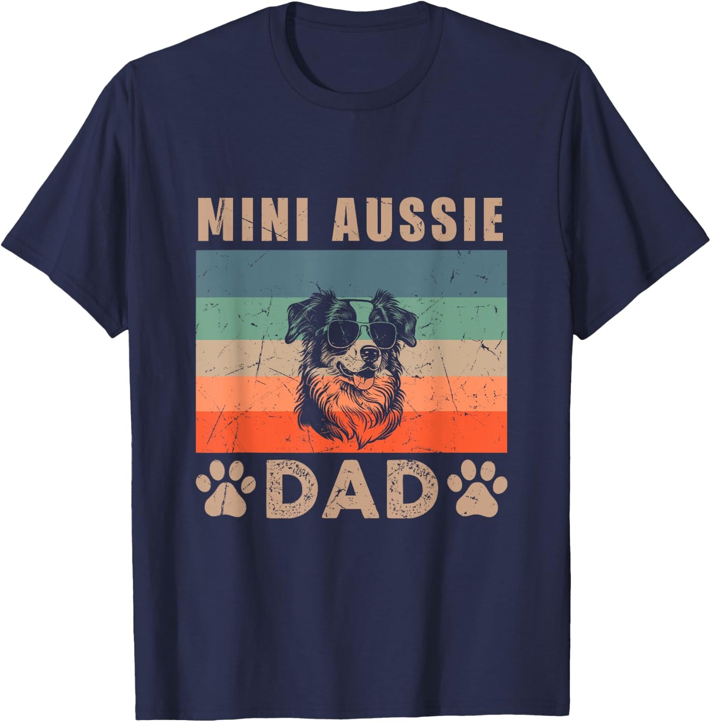 Vintage Mini Aussie Dad Gifts Funny Dog Lover Father's Day Men Women Kids T-Shirt - T-Shirt | Navy