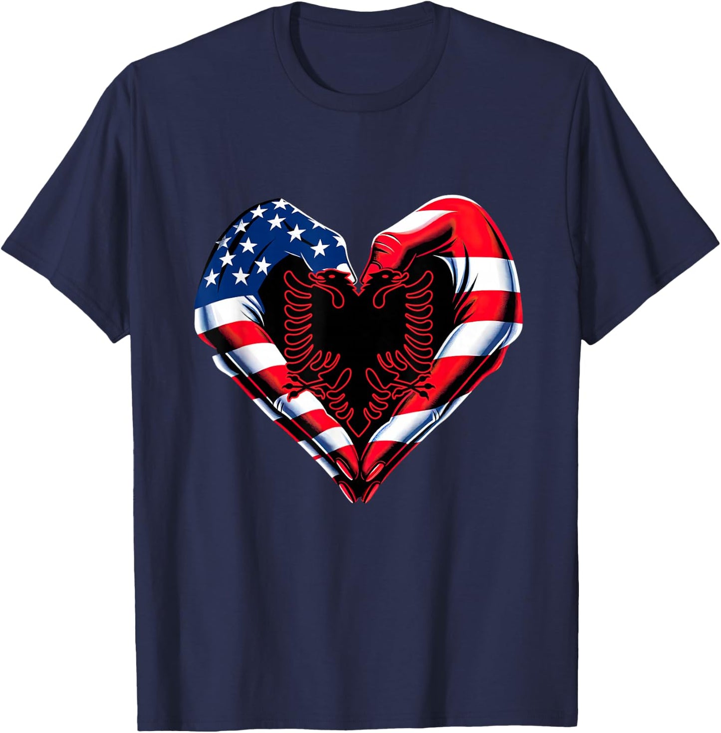 Skanderbeg Albanian Heartbeat ECG Eagle Kosovo Albanian T-Shirt - T-Shirt | Navy