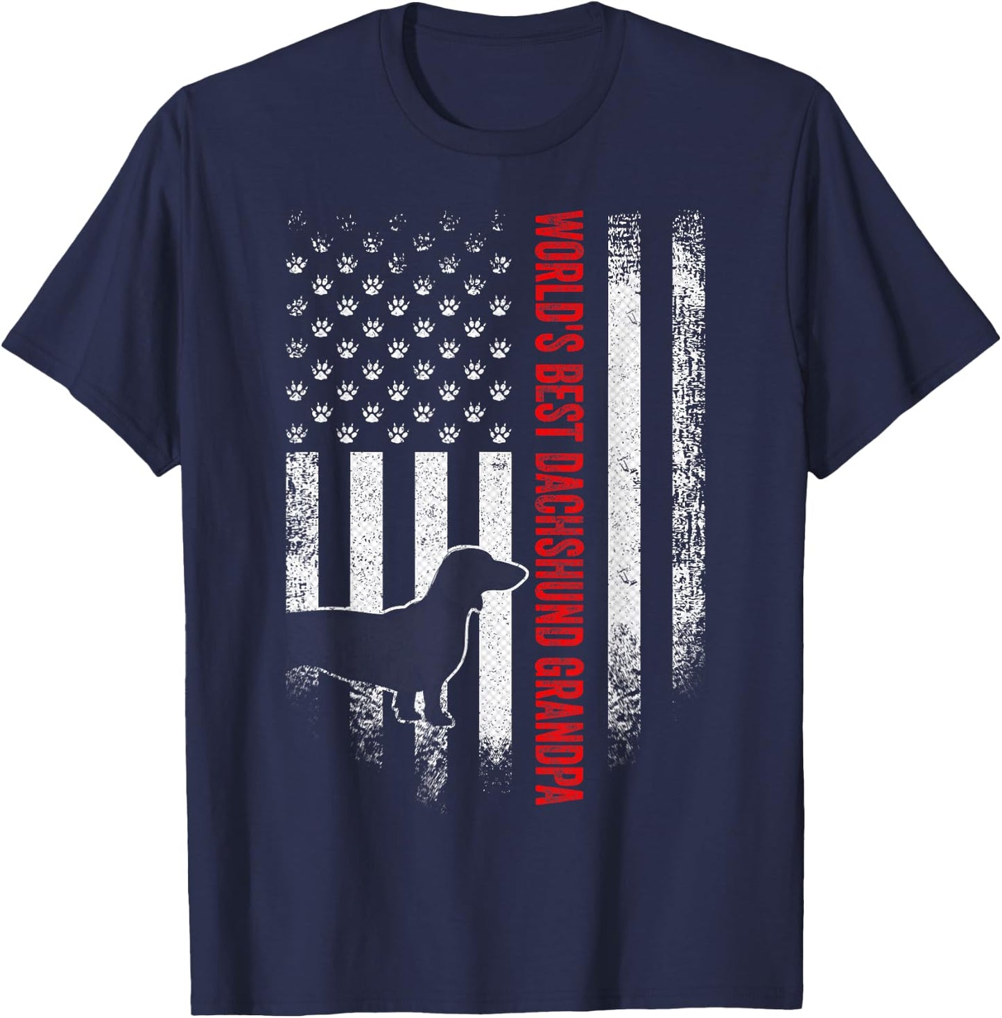 Vintage American Flag World's Best Dachshund Grandpa Funny Men T-Shirt - T-Shirt | Navy