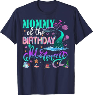 Mommy Of The Birthday Mermaid Family Matching Party Squad T-Shirt - T-Shirt | Navy