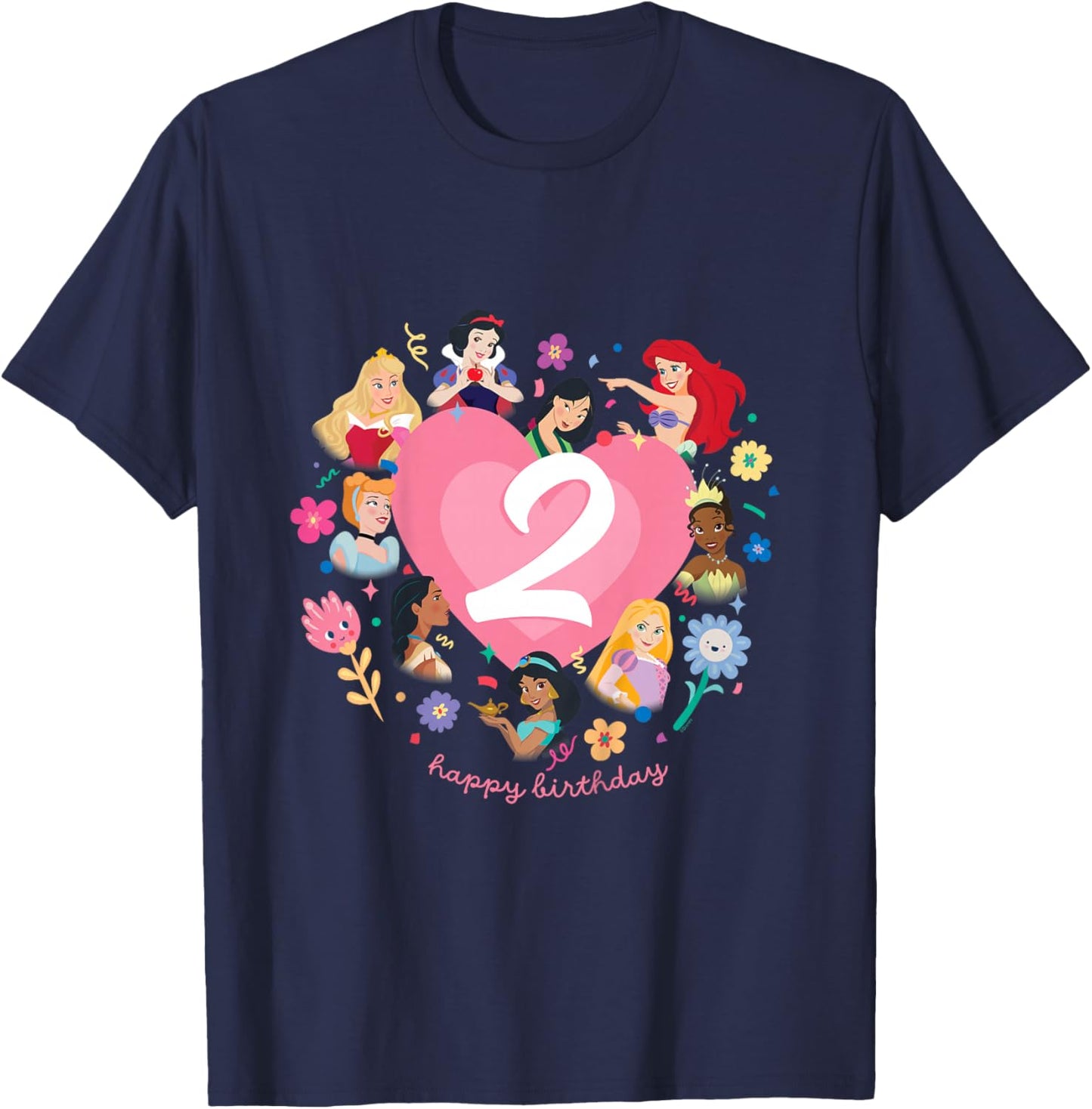 Disney Princess Heart 2 Years Old Happy Second Birthday T-Shirt - T-Shirt | Navy