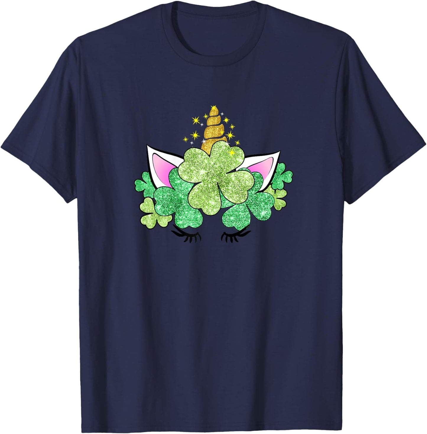 Green Shamrocks Irish Cute Unicorn Girls St Patrick's Day T-Shirt - T-Shirt | Navy