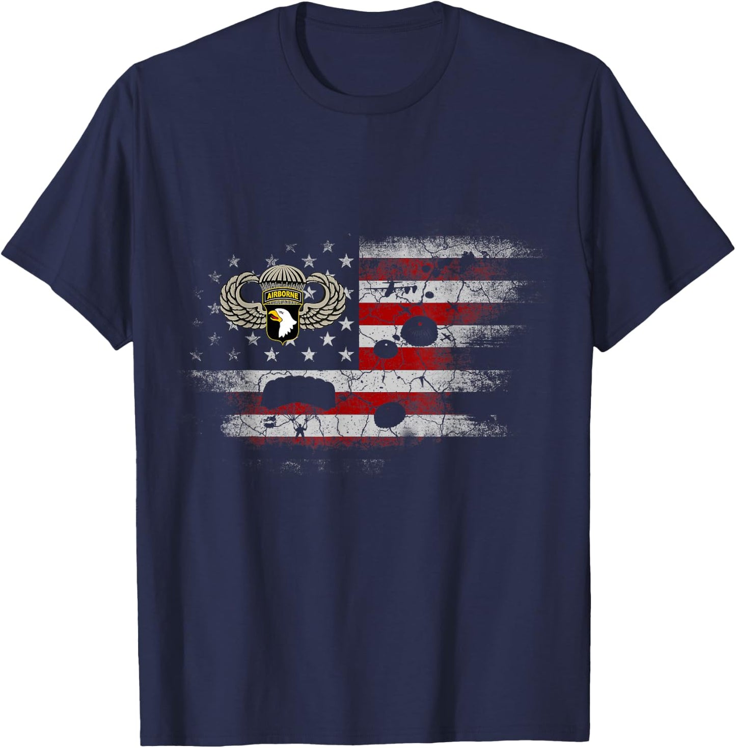U.S Paratrooper 101st Airborne Division Veteran Flag Vintage T-Shirt - T-Shirt | Navy