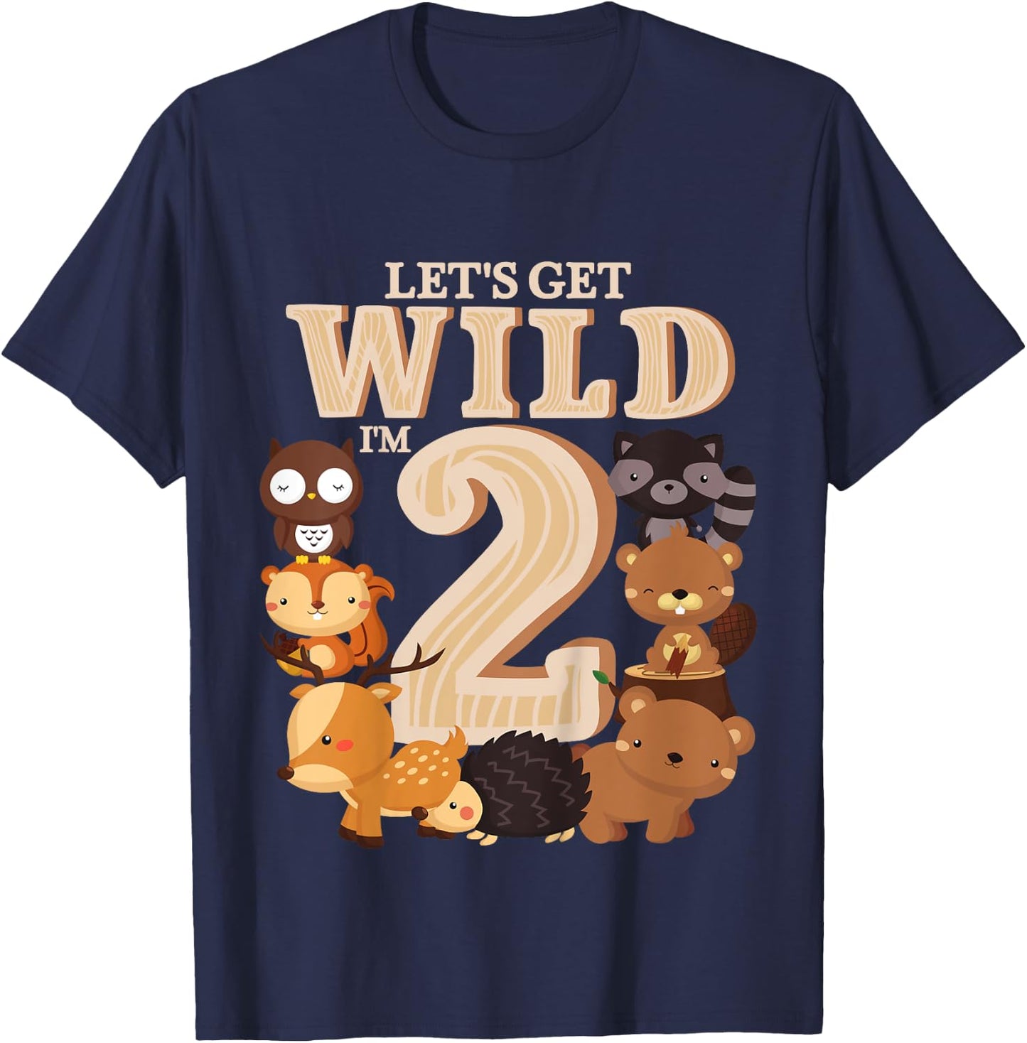 2 Year Old Woodland Animals Birthday Wild Forest 2nd Gift T-Shirt - T-Shirt | Navy
