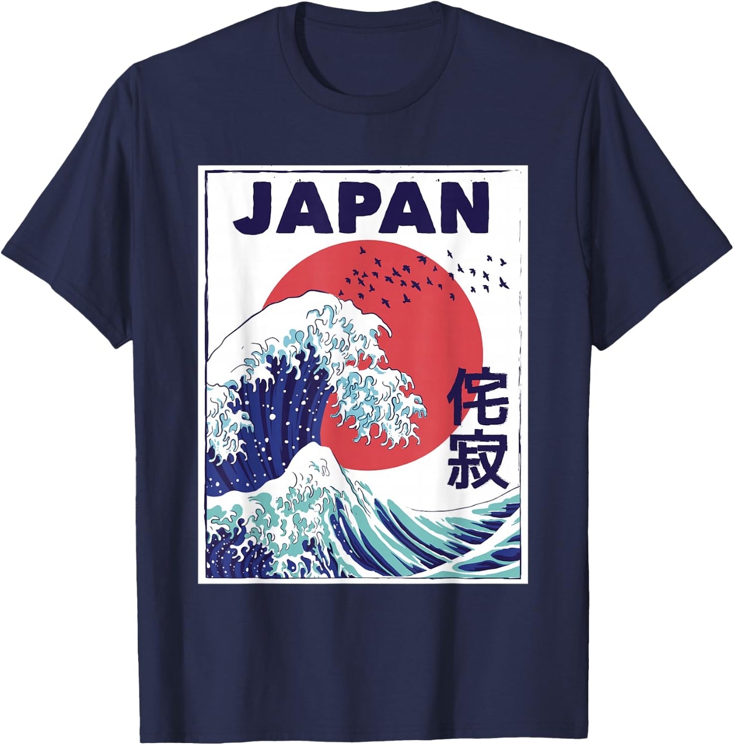 Retro Japan Graphic Women Ocean Japanese Men Large Wave T-Shirt - T-Shirt | Navy