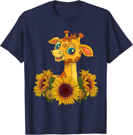 Sunflower Safari Africa Animal Toddlers Kids Gift Giraffe T-Shirt - T-Shirt | Navy