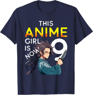 This Anime Girl Is Now 9 Years Old 9th Birthday Kawaii Kids T-Shirt - T-Shirt | Navy