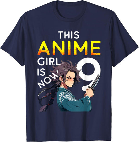 This Anime Girl Is Now 9 Years Old 9th Birthday Kawaii Kids T-Shirt - T-Shirt | Navy