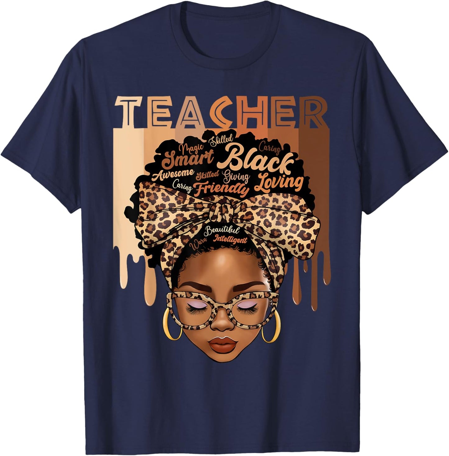 Black Teacher Magic Black History Month Afro Hair Melanin T-Shirt - T-Shirt | Navy