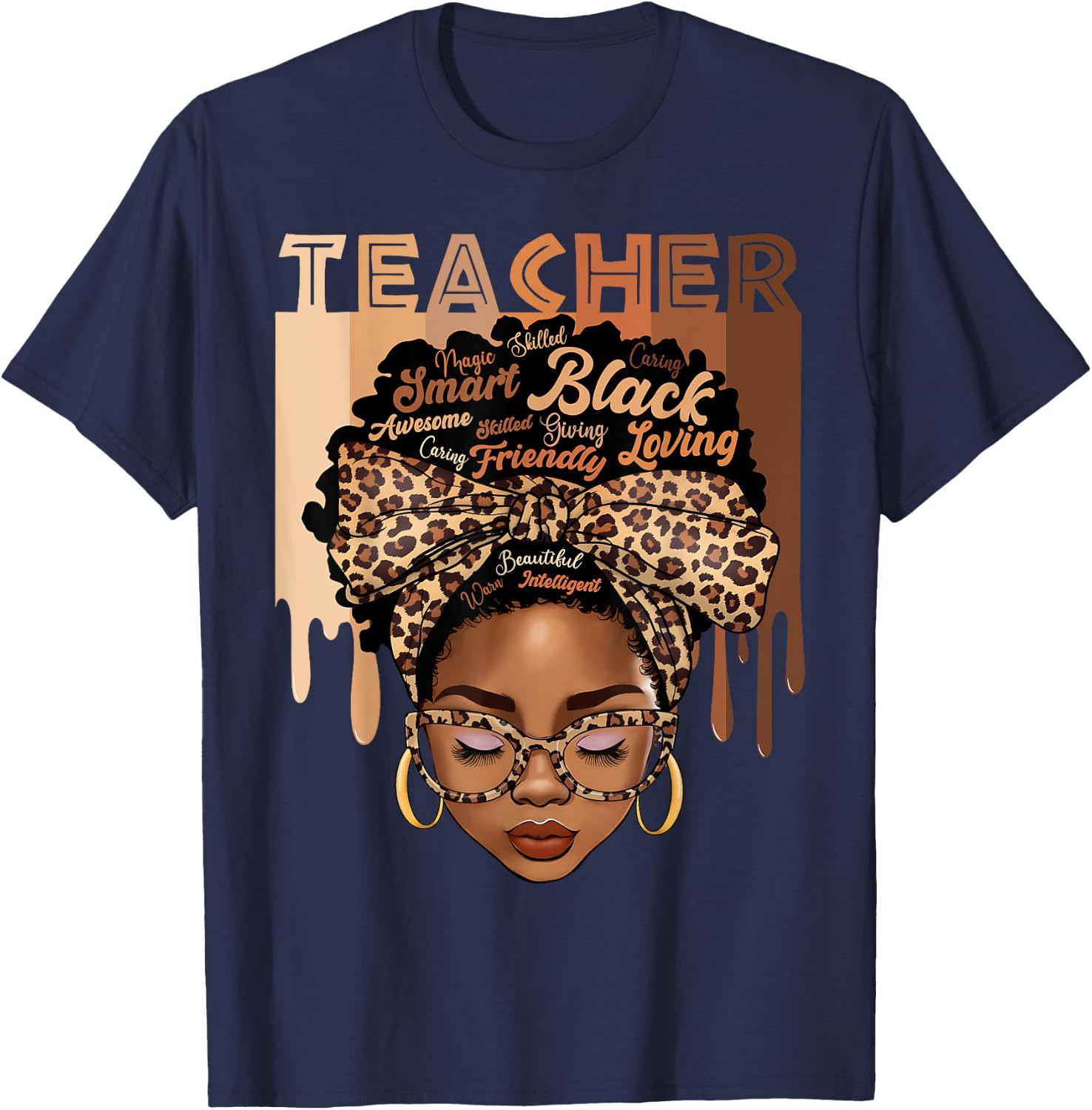 Black Teacher Magic Black History Month Afro Hair Melanin T-Shirt - T-Shirt | Navy