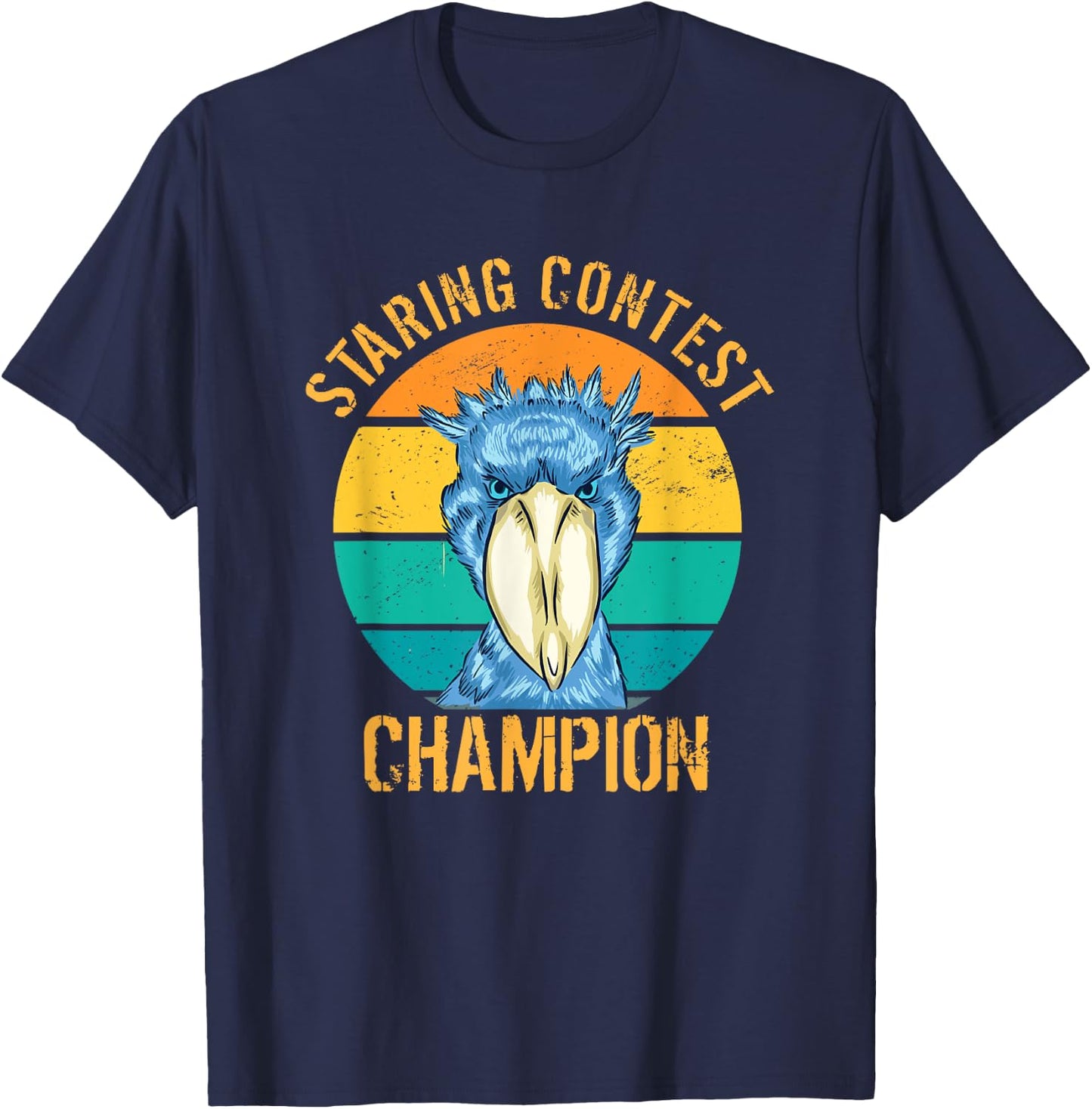 Staring Contest Champion African Bird Shoebill Stork Art T-Shirt - T-Shirt | Navy
