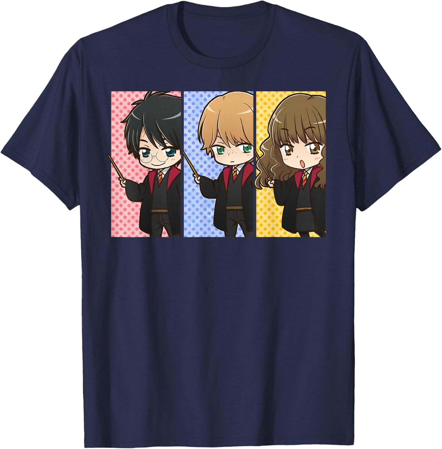 Harry Potter Anime Modern - Black, Small, -Adults, , Short Sleeve, Classic Fit, Cotton 100% T-Shirt - T-Shirt | Navy