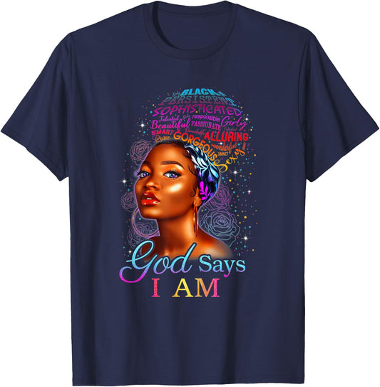 Black African American Ebony Blessed Queen Empowerment T-Shirt - T-Shirt | Navy