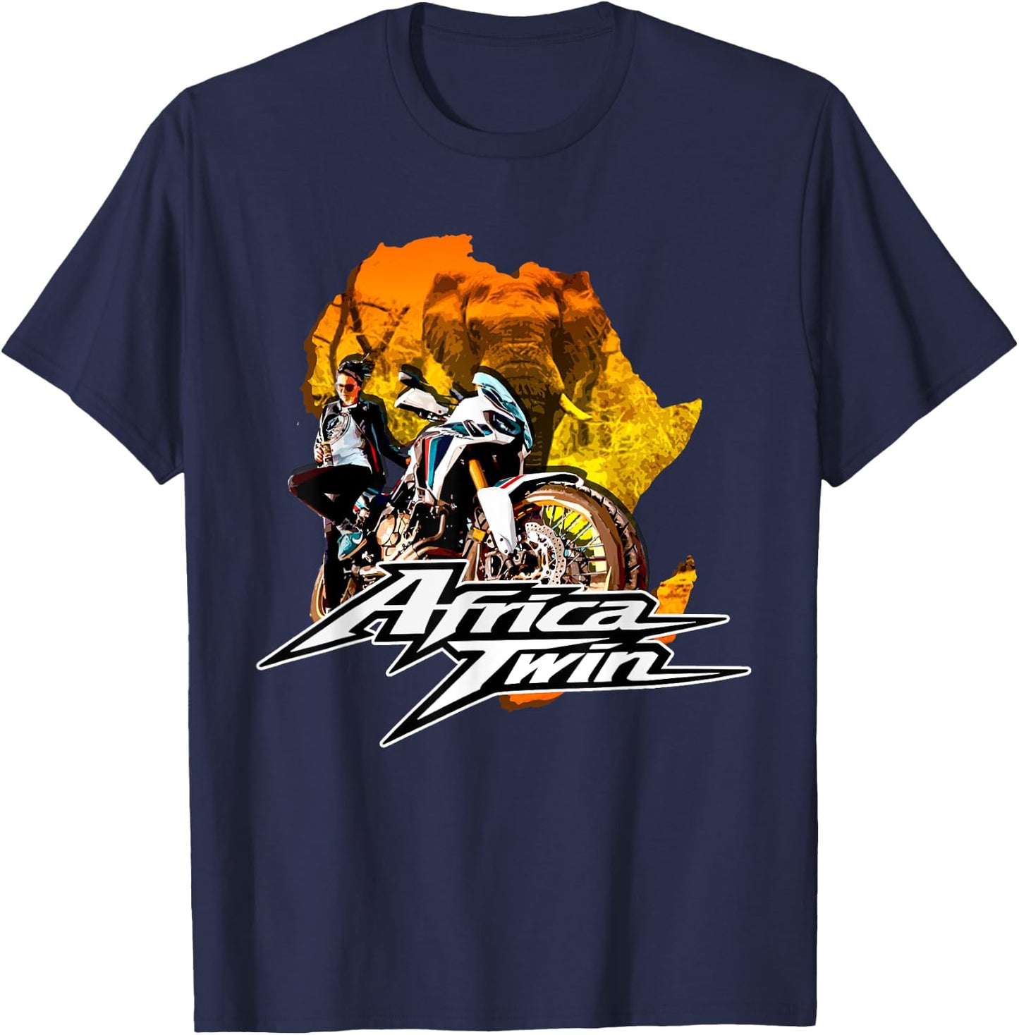 Africa Touring Twin Motorcycle Nature Woman T-Shirt - T-Shirt | Navy